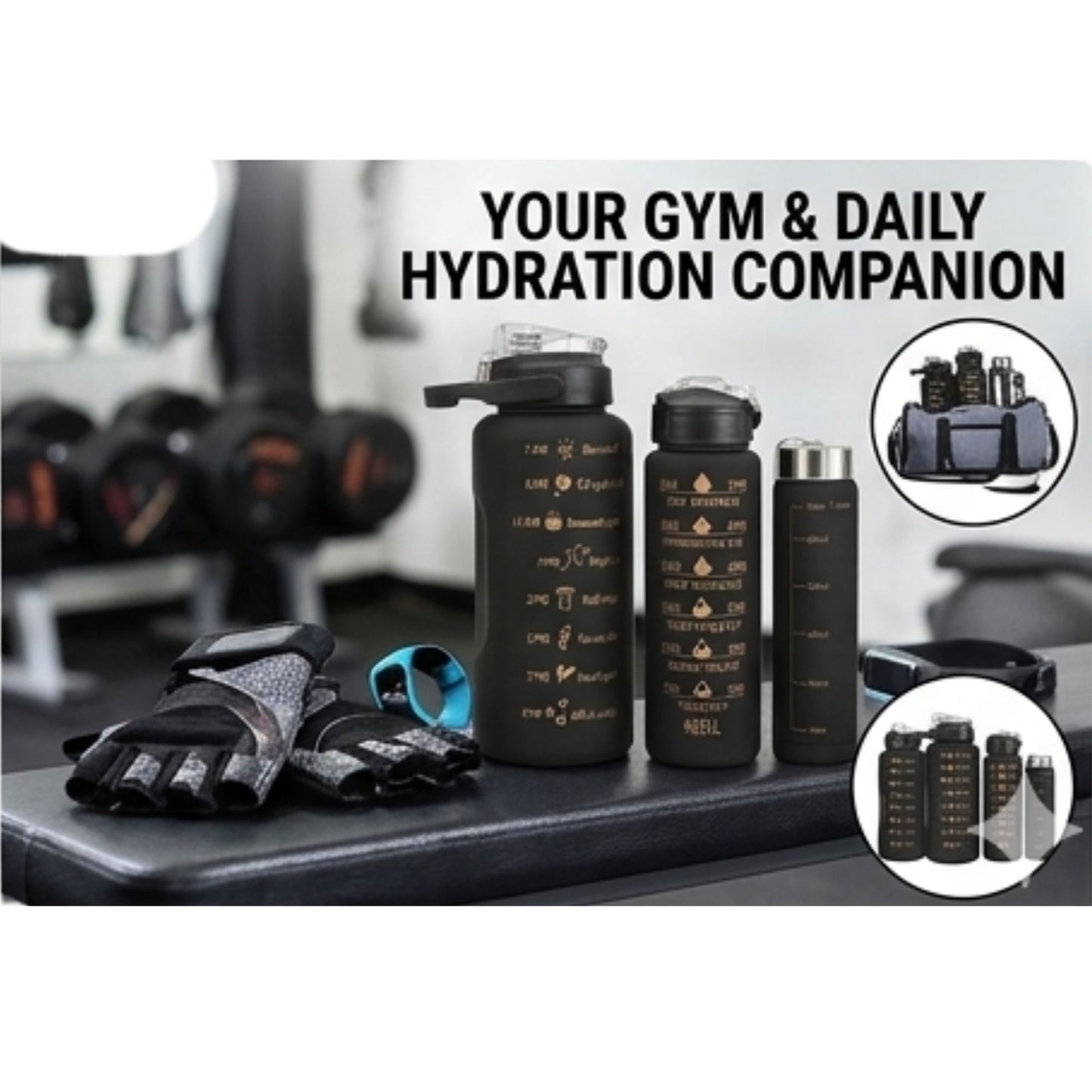 3-in-1 Gym Bottle System 2L, 1L, and 30ml