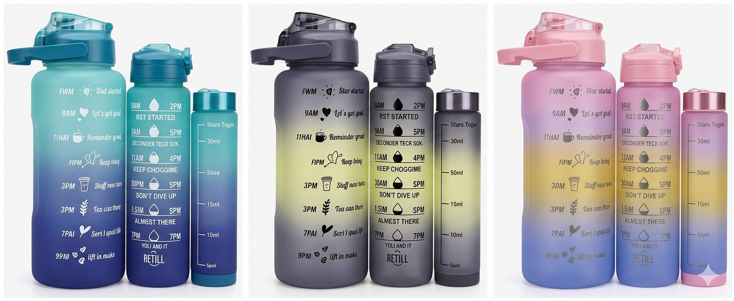 3-in-1 Gym Bottle System 2L, 1L, and 30ml